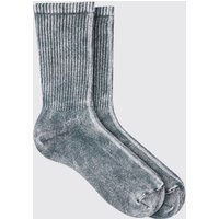 Gerippte Sportsocken mit Acid-Waschung in Charcoal von boohooman