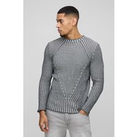 Gerippter Muscle-Fit Raglan Strickpullover mit Acid-Waschung - Grau - L, Grau von boohooman