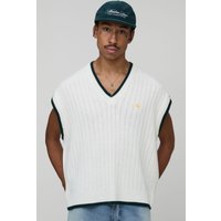 Gerippter Oversize Man Pullunder mit V-Ausschnitt - Ecru - XS, Ecru von boohooman
