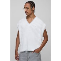 Gerippter Oversize Man Pullunder mit V-Ausschnitt - Weiß - XS, Weiß von boohooman