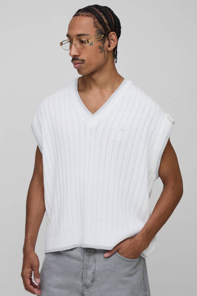 Gerippter Oversize Man Pullunder mit V-Ausschnitt von boohooman