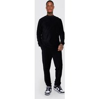 Gerippter Velour Sweatshirt-Trainingsanzug - Schwarz - M, Schwarz von boohooman