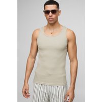 Geripptes Basic Muscle-Fit vesttop - light khaki - S, light khaki von boohooman