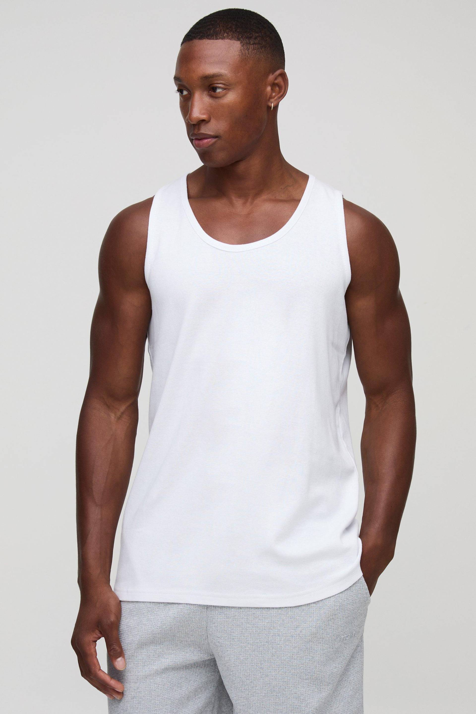 Geripptes Basic vesttop - Weiß - M, Weiß von boohooman