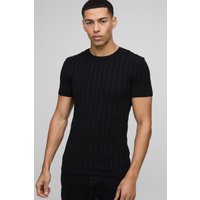 Geripptes Muscle-Fit T-Shirt - Schwarz - M, Schwarz von boohooman