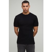 Geripptes Muscle-Fit T-Shirt - Schwarz - XL, Schwarz von boohooman