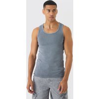 Geripptes Muscle-Fit vesttop mit Acid-Waschung - Grau - M, Grau von boohooman