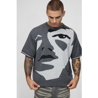 Geripptes Oversize Jacquard Poloshirt von boohooman