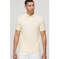 Geripptes Slim-Fit Ottoman Poloshirt - Gelb - XL, Gelb von boohooman