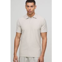 Geripptes Slim-Fit Ottoman Poloshirt - Grau - XL, Grau von boohooman
