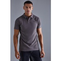 Geripptes Slim-Fit Ottoman Poloshirt - Grau - XS, Grau von boohooman