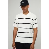 Geripptes Strick-Poloshirt mit Streifen von boohooman