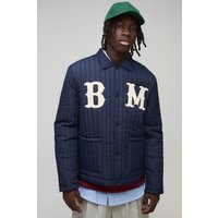 Gesteppte Harrington-Jacke mit Applikation - Blau - XS, Blau von boohooman