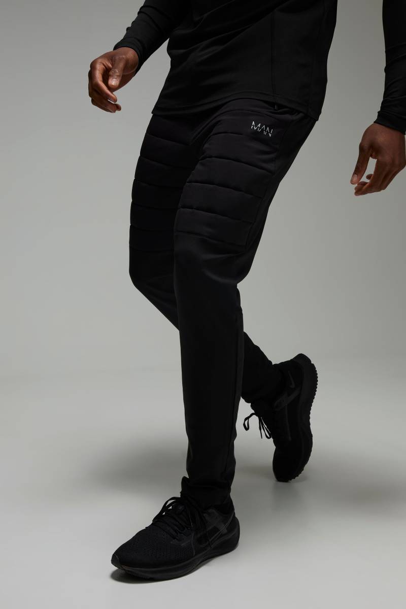 Gesteppte Man Active mittellange Jogginghose - Schwarz - XL, Schwarz von boohooman