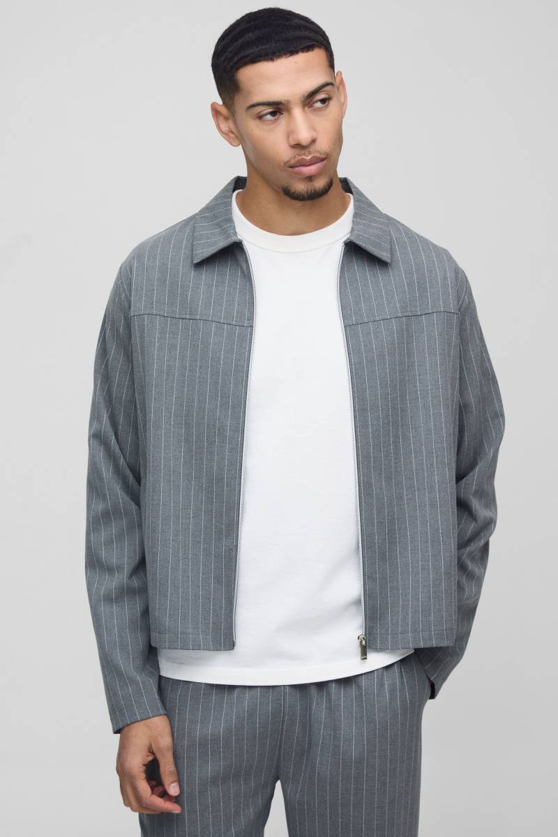 Gestreifte Harrington-Jacke - Grau - XS, Grau von boohooman
