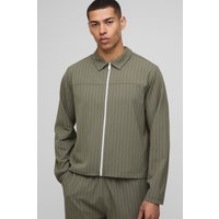 Gestreifte Harrington-Jacke - Khaki - L, Khaki von boohooman