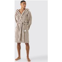 Gestreifter Fleece-Morgenmantel - Braun - L, Braun von boohooman
