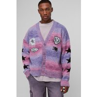 Gestreifter Oversize Moto-Cardigan - Rosa - XL, Rosa von boohooman
