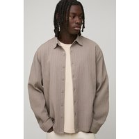 Gestreiftes Jacquard-Hemd mit Kragen - Taupe - XS, Taupe von boohooman