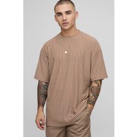 Gestreiftes Oversize Jacquard T-Shirt - Beige - XS, Beige Gestreiftes Oversize Jacquard T-Shirt - Beige - XS, Beige von boohooman