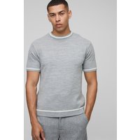 Gestricktes Muscle-Fit T-Shirt - Grau - M, Grau Gestricktes Muscle-Fit T-Shirt - Grau - M, Grau von boohooman