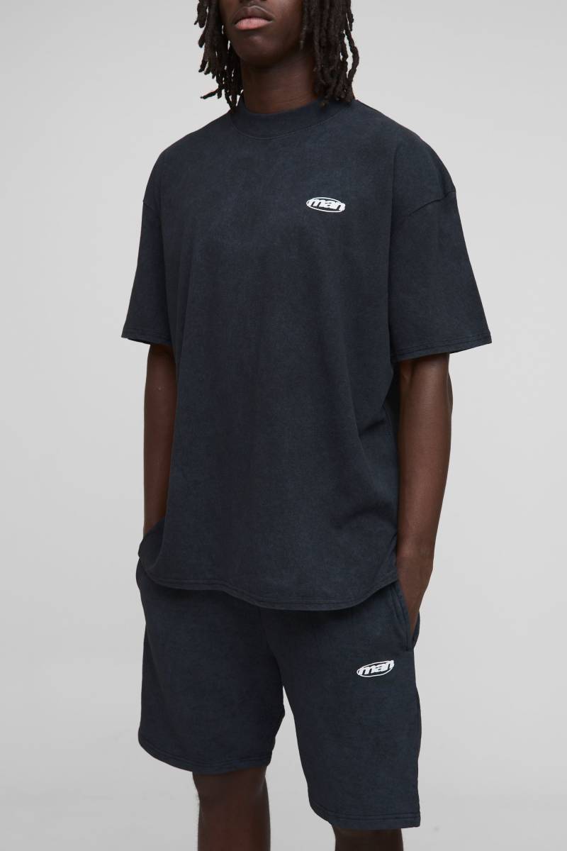 Gewaschenes Oversize Man T-Shirt und Shorts - Grau - S, Grau von boohooman