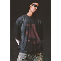 Gewaschenes & gemustertes Oversize T-Shirt mit V-Ausschnitt von boohooman