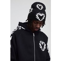 Beanie mit Herz-Print - Schwarz - ONE SIZE, Schwarz von boohooman