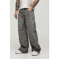 Graue Parachute Jeans mit Rissen - 32R, Grau von boohooman