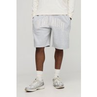 Grey Marl Oversized Worldwide Embroidered Mid Length Shorts - Grau - XL, Grau von boohooman