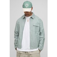 Harrington-Jacke aus Leinenmischung mit elastischen Bündchen - Grün - XS, Grün von boohooman