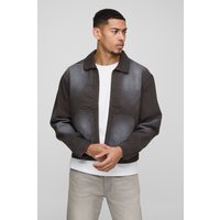 Harrington-Jacke mit Denim-Print - Braun - XL, Braun von boohooman