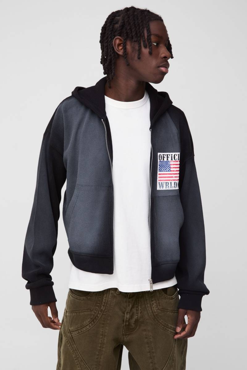 Hoodie in Waffeloptik mit Reißverschluss - Schwarz - XS, Schwarz von boohooman
