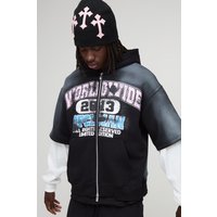 Hoodie in Waffeloptik mit Spray-Waschung - Schwarz - M, Schwarz von boohooman