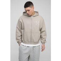 Hoodie mit Paisley-Print und Reißverschluss - Taupe - S, Taupe von boohooman