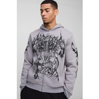 Hoodie mit Print und Reißverschluss - Grau - M, Grau von boohooman