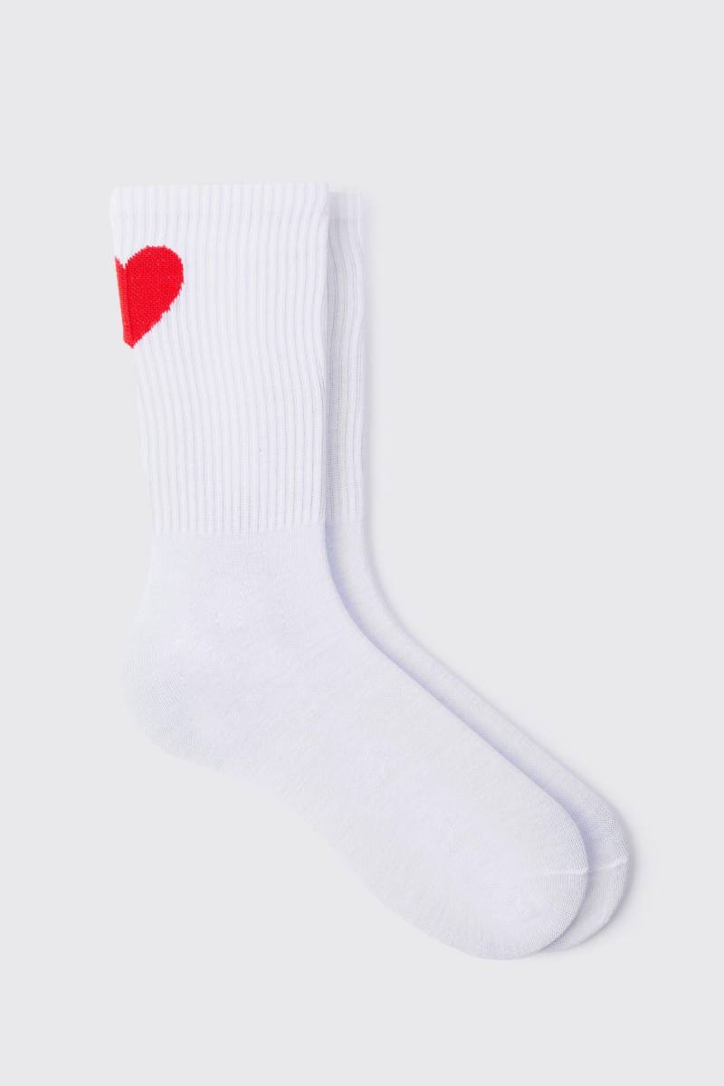 Jacquard Socken mit Herz - Weiß - ONE SIZE, Weiß von boohooman