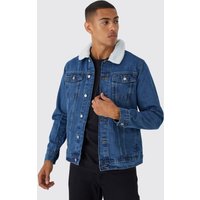 Jeansjacke mit Borg-Kragen - Blau - M, Blau von boohooman