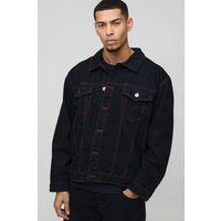 Jeansjacke mit Kontrast-Naht und rotem Kontrast-Naht von boohooman