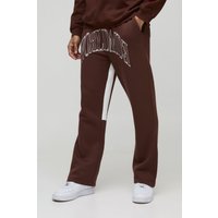Jogginghose mit Worldwide-Stickerei und Kontrast-Naht - Braun - XS, Braun von boohooman
