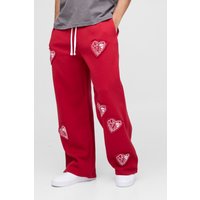 Jogginghose mit extrem weitem Bein und Herz-Applikation von boohooman