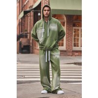 Jogginghose mit weitem Bein und Homme-Print - Grün - S, Grün von boohooman
