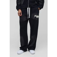 Jogginghose mit weitem Bein und Homme-Print - Schwarz - S, Schwarz von boohooman