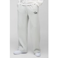 Jogginghose mit weitem Bein und Sternen-Print - Grau - L, Grau von boohooman