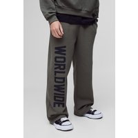 Jogginghose mit weitem Bein und Worldwide-Print - Khaki - M, Khaki von boohooman