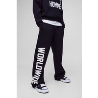 Jogginghose mit weitem Bein und Worldwide-Print - Schwarz - M, Schwarz von boohooman