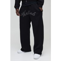 Jogginghose mit weitem Bein und Worldwide-Stickerei von boohooman