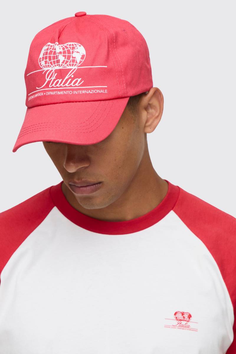 Kappe mit Italia-Stickerei - Rot - ONE SIZE, Rot von boohooman