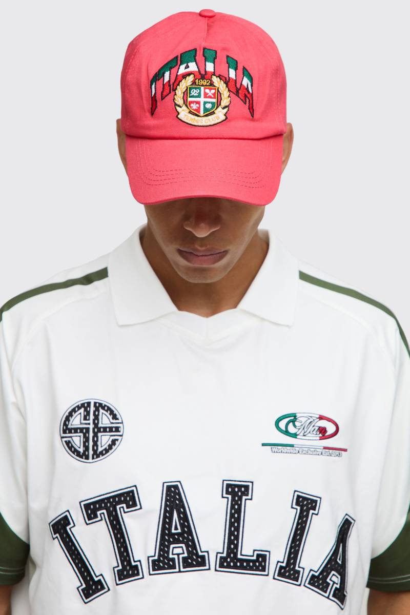 Kappe mit Italia-Stickerei - Rot - ONE SIZE, Rot von boohooman