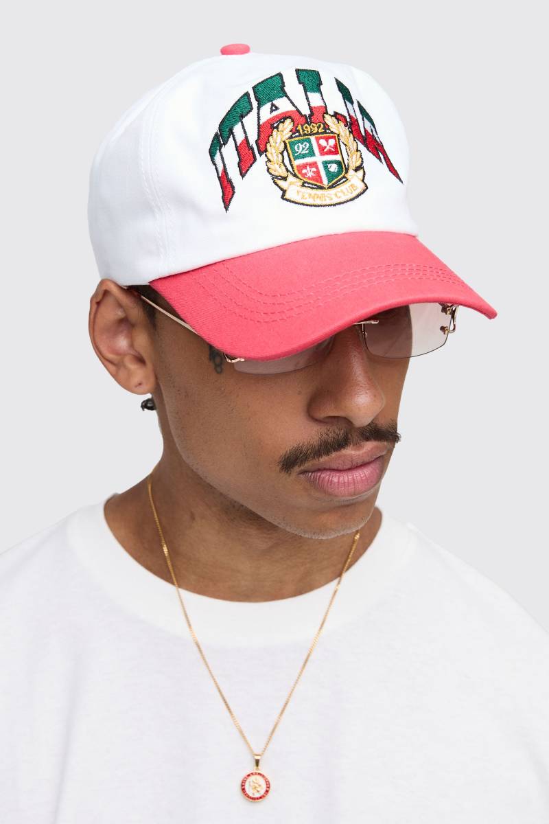 Kappe mit Italia-Stickerei - Rot - ONE SIZE, Rot von boohooman